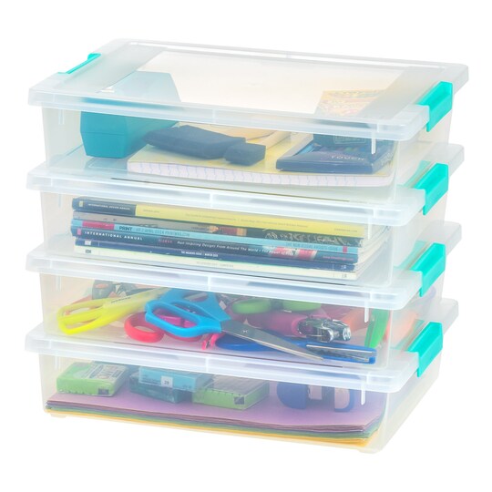 IRIS USA; IRIS USA 4Pack 5.5qt Large Clear Plastic Storage Container Clip Box with Latching Lids, Blue; Category:Small Plastic Organizers; Image:1